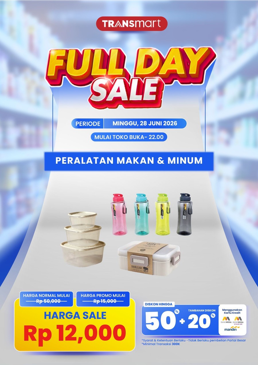 Peralatan Makan dan Minum Diskon Besar di Transmart Full Day Sale, Mulai Rp12.000!