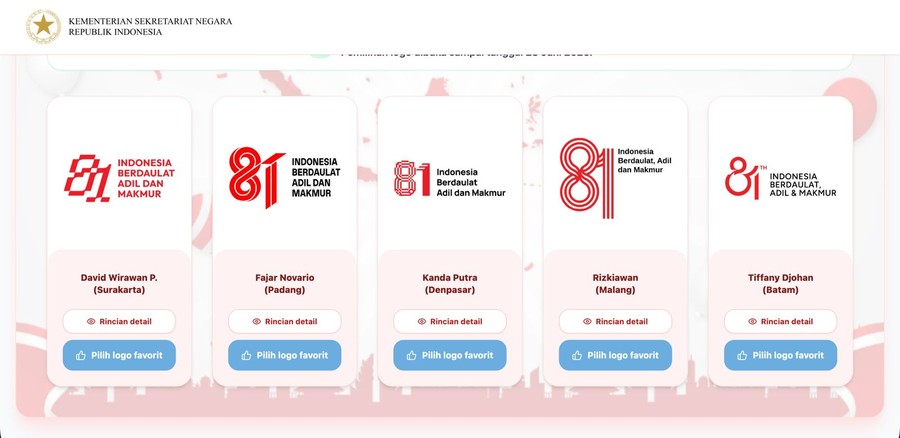 Pemerintah Umumkan Lima Finalis Logo HUT ke-81 RI, Masyarakat Diberi Kesempatan Memilih