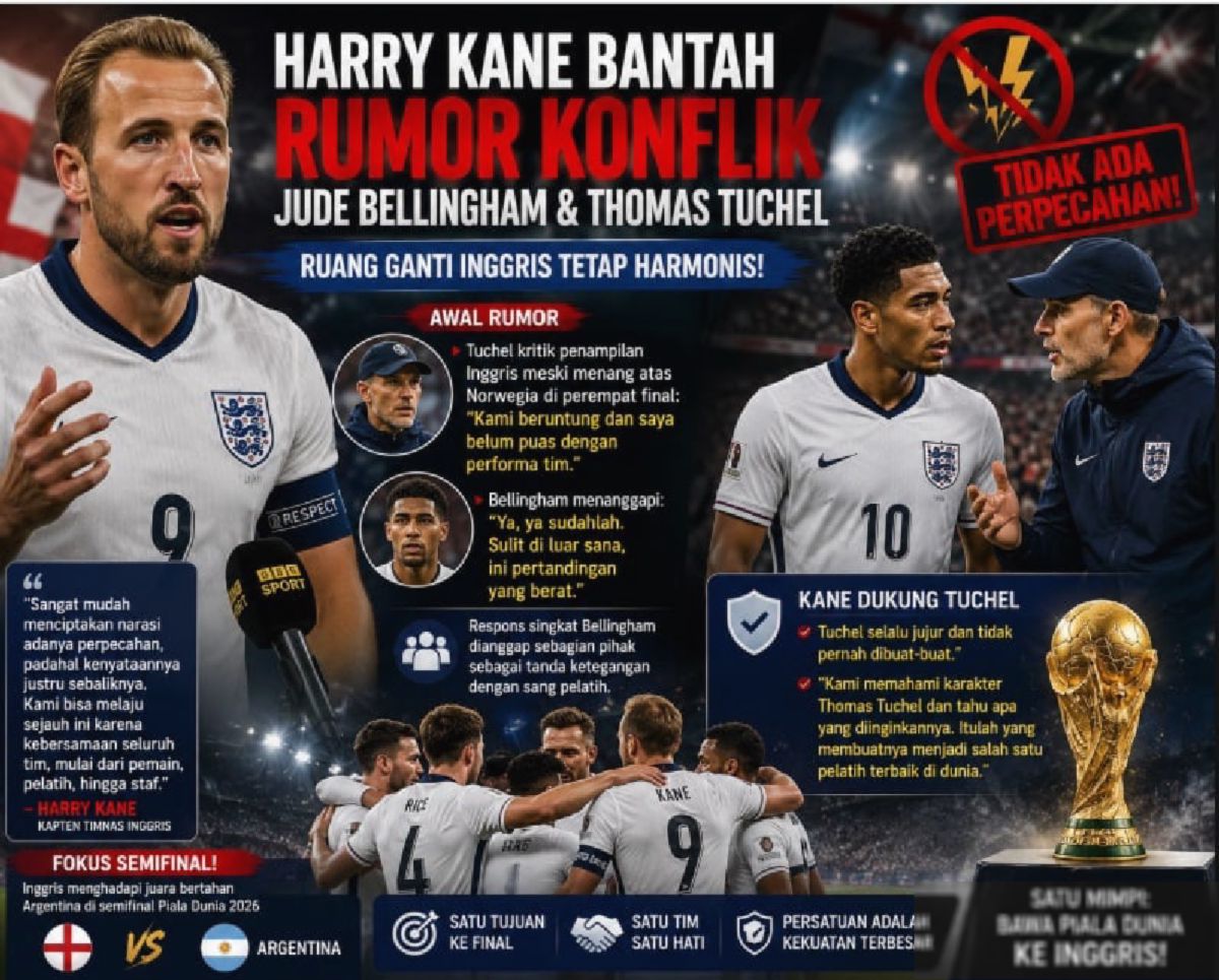Harry Kane Bantah Rumor Konflik Bellingham dan Tuchel